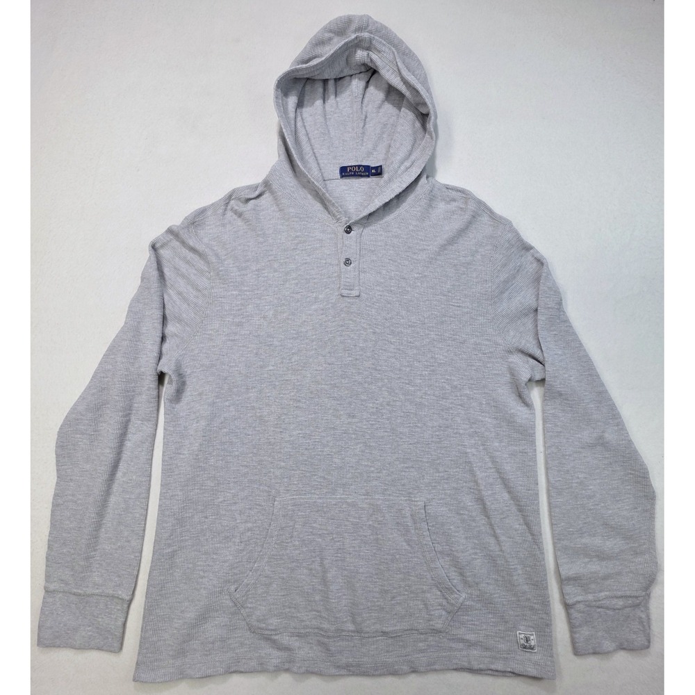 Polo Ralph Lauren Hoodie Shirt Mens XL Henley Long Sleeve Thermal Pullover Gray